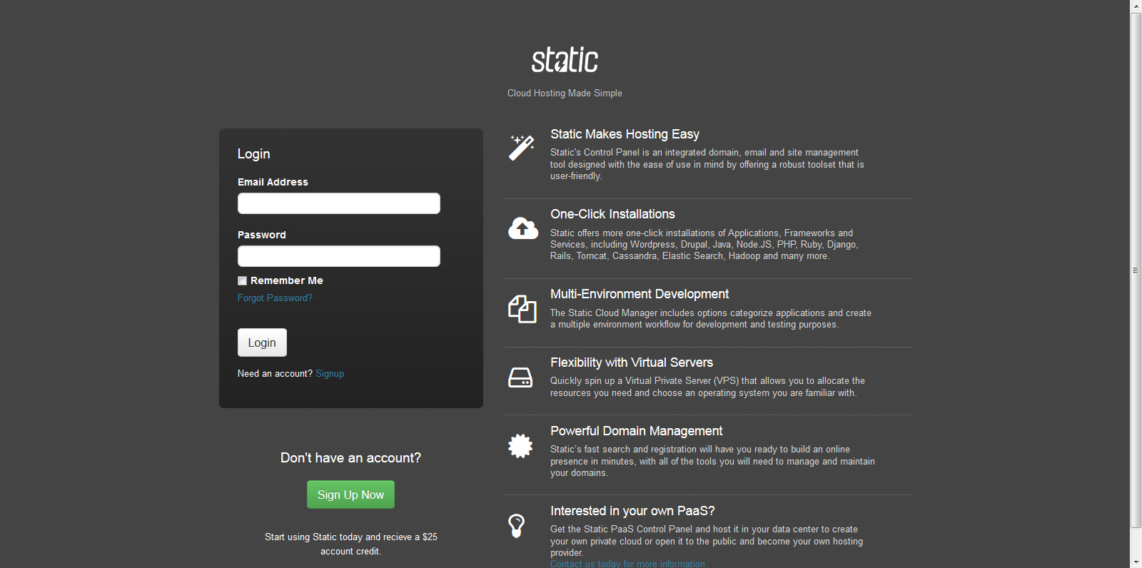 Static Cloud Hosting Control Panel