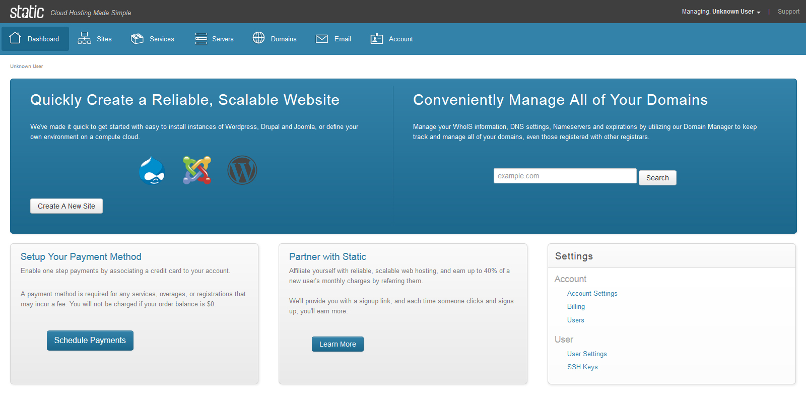 Static Cloud Hosting Control Panel