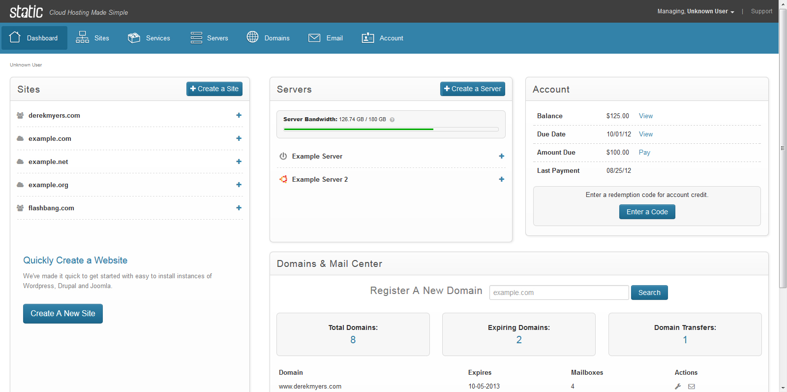 Static Cloud Hosting Control Panel