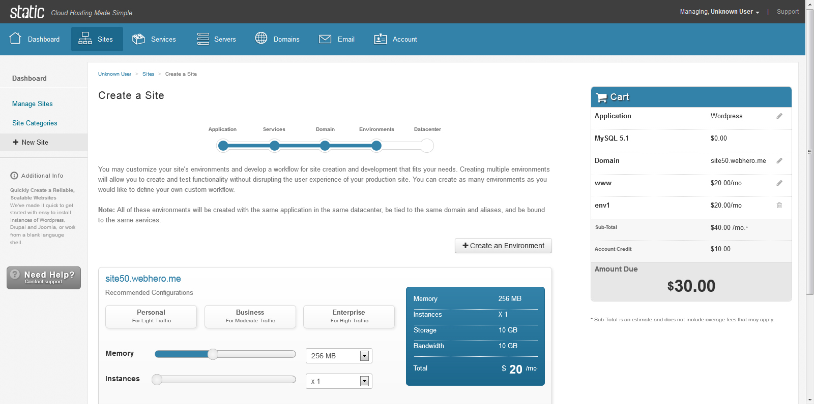 Static Cloud Hosting Control Panel