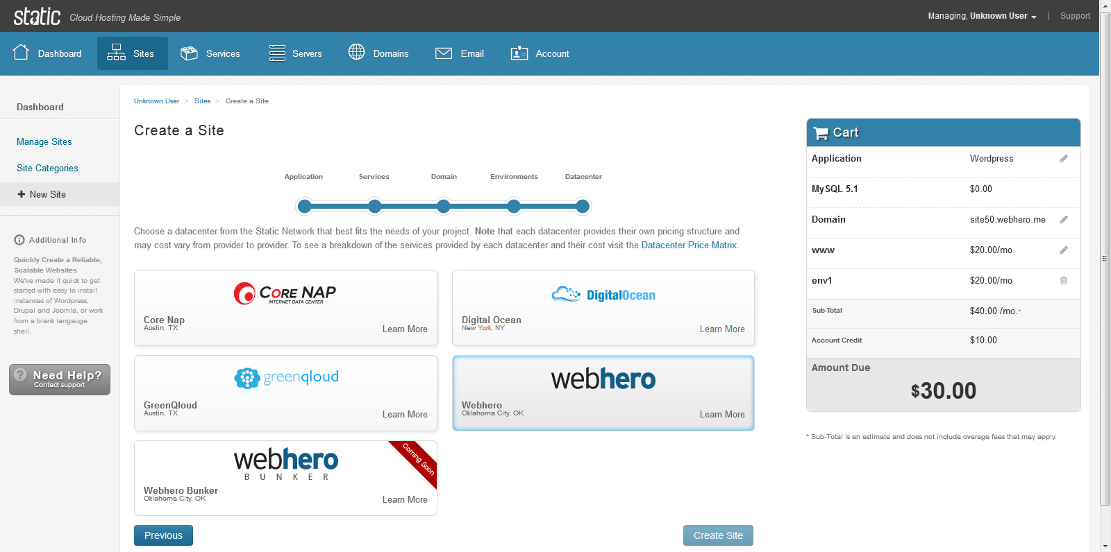 Static Cloud Hosting Control Panel