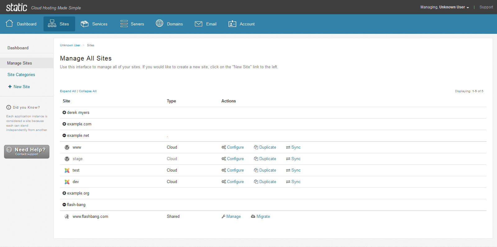 Static Cloud Hosting Control Panel