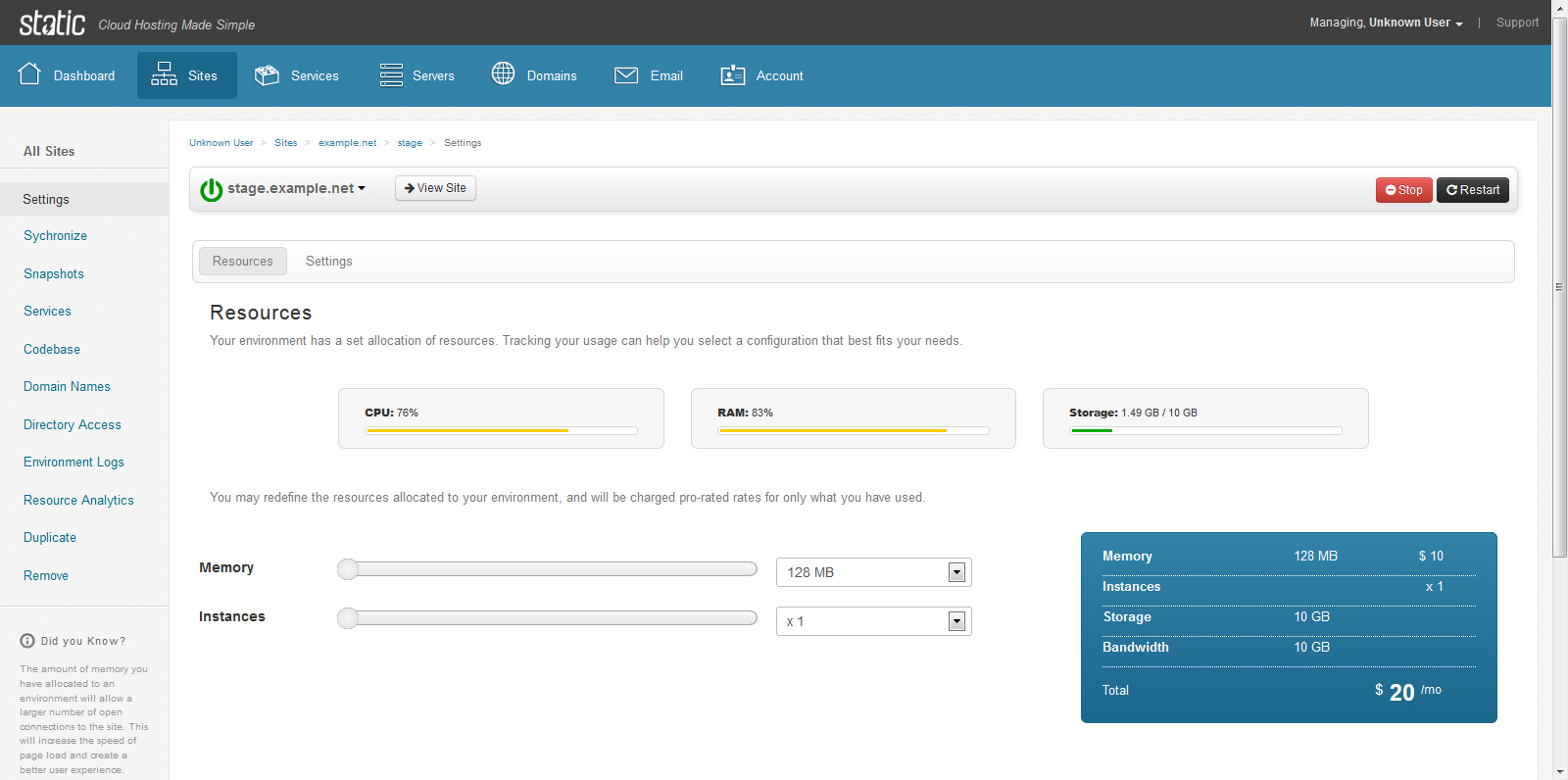 Static Cloud Hosting Control Panel