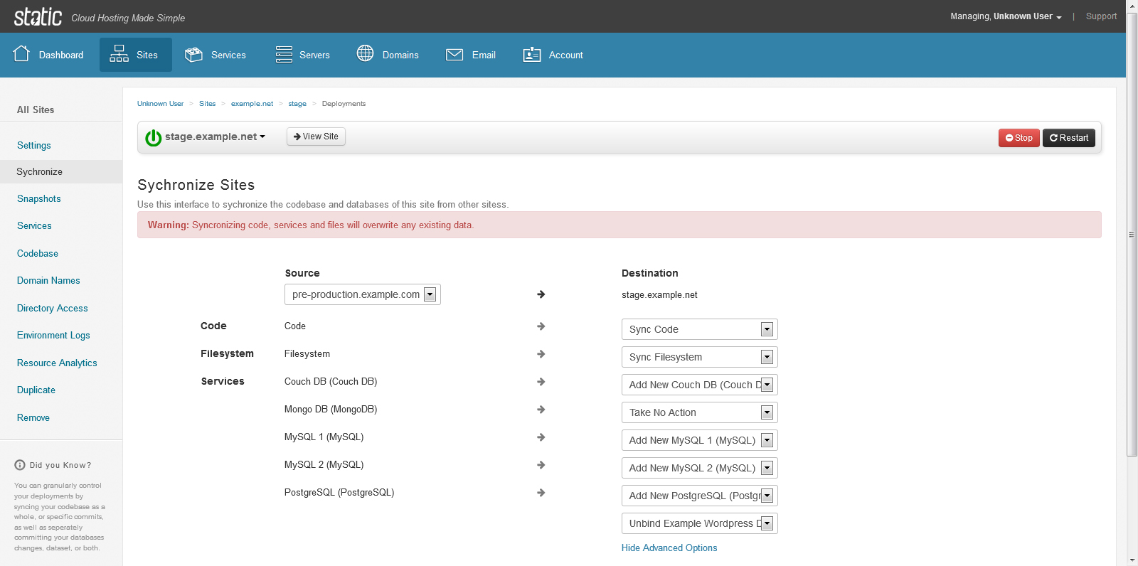 Static Cloud Hosting Control Panel