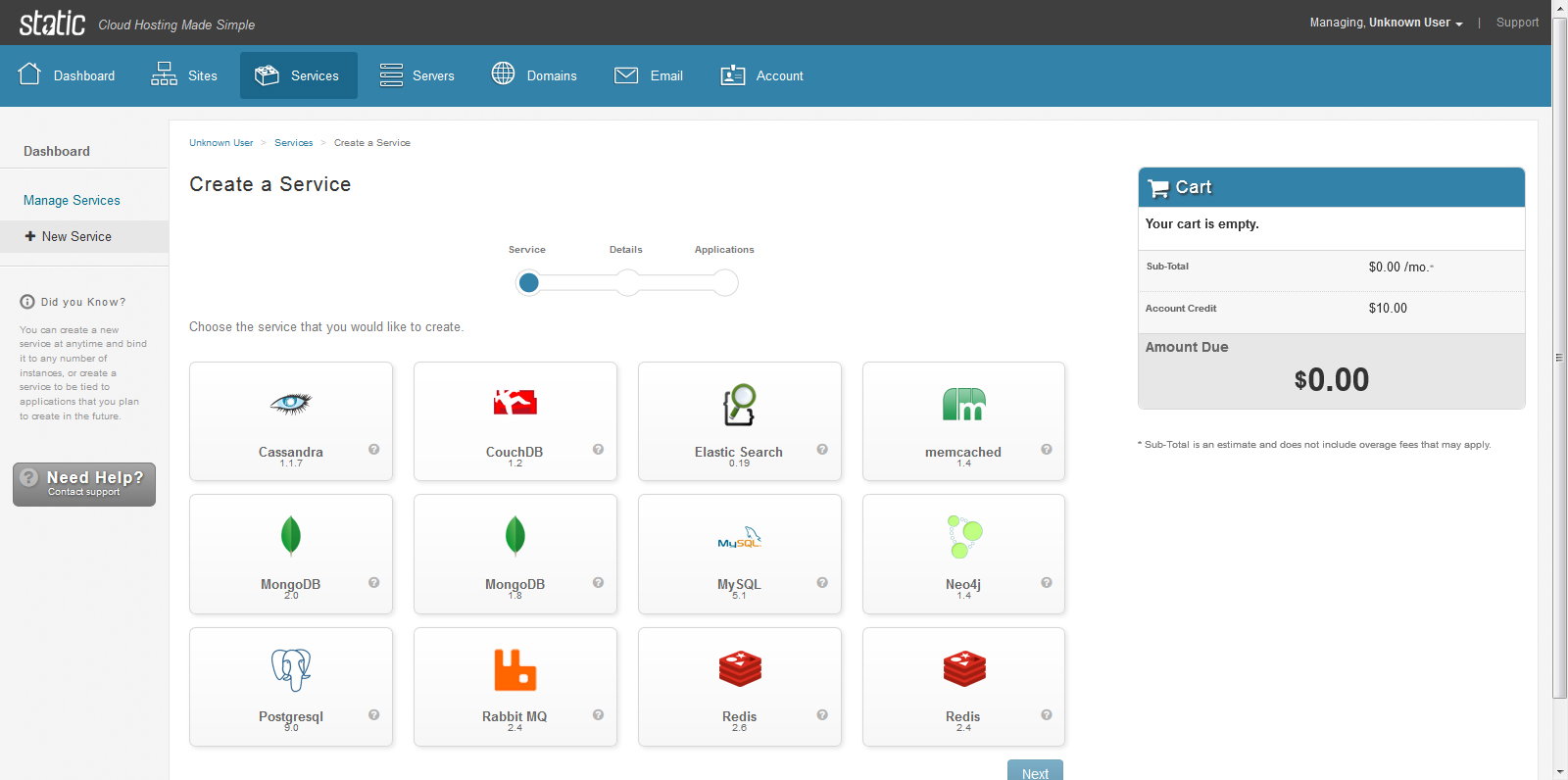 Static Cloud Hosting Control Panel