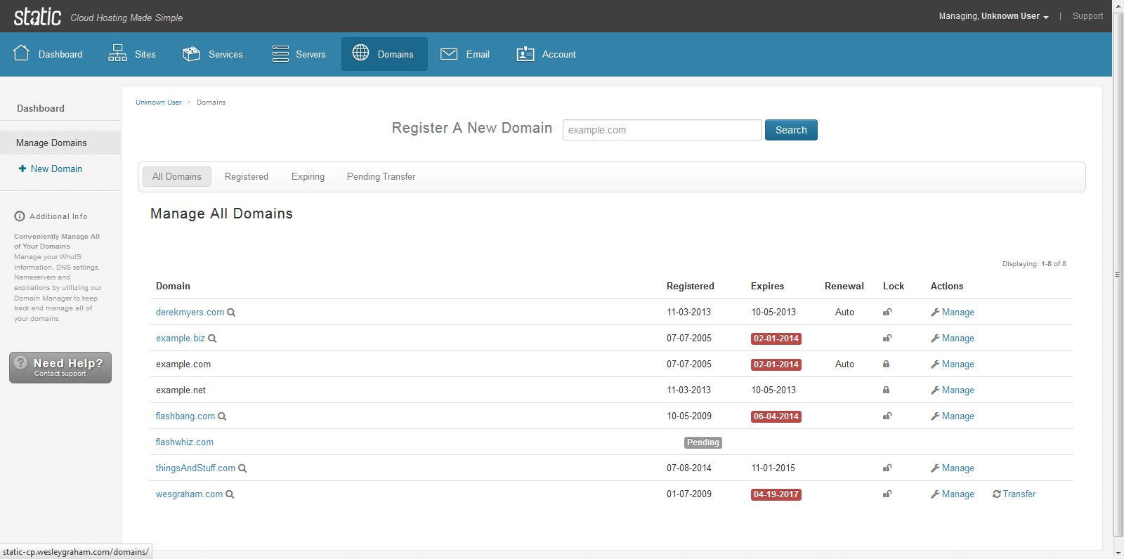 Static Cloud Hosting Control Panel