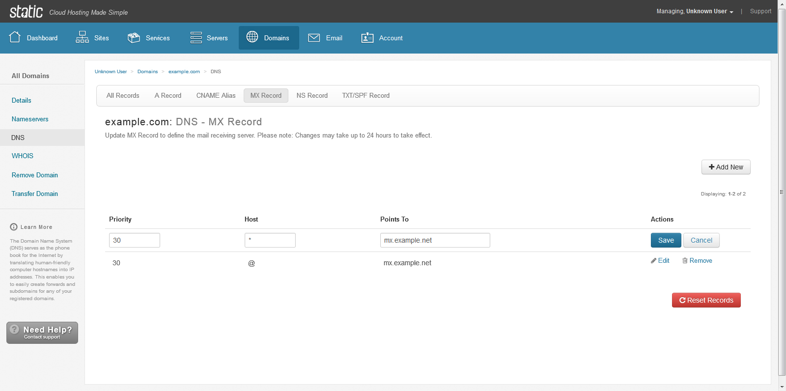 Static Cloud Hosting Control Panel